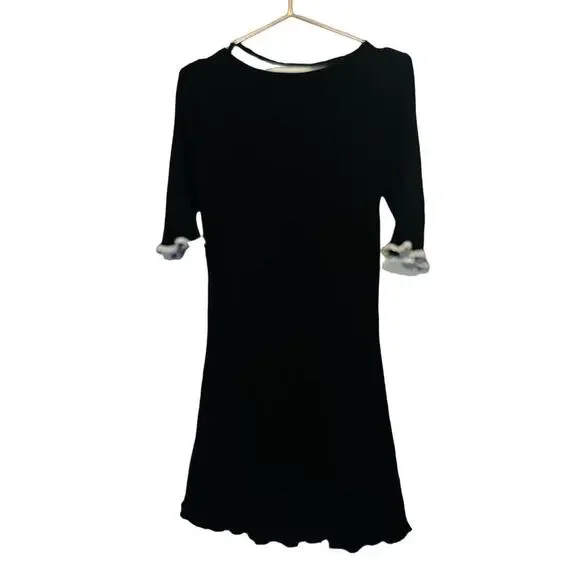 SEE BY CHLOÉ Black Wool Metallic Trim Half Sleeves Knit Midi Dress Size Large - Picture 5 of 15